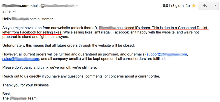 Facebook cease desist