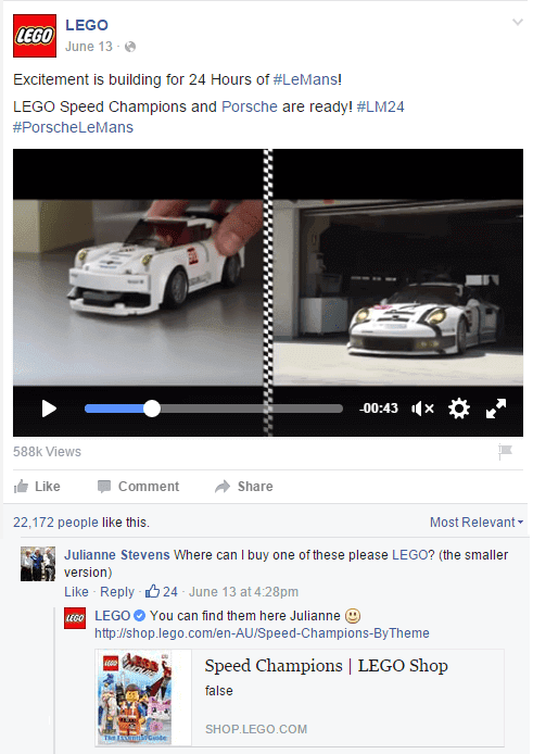 LEGO's Facebook account