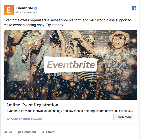 Eventbrite Facebook ad example