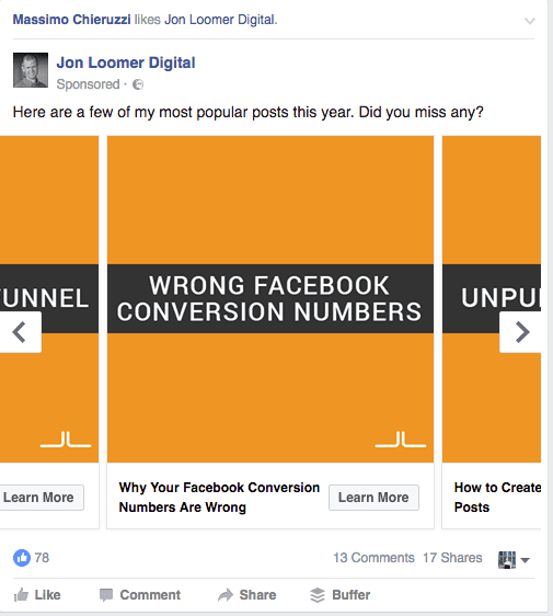 Facebook carousel ad tip