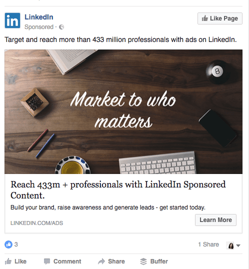 LinkedIn Facebook ad example