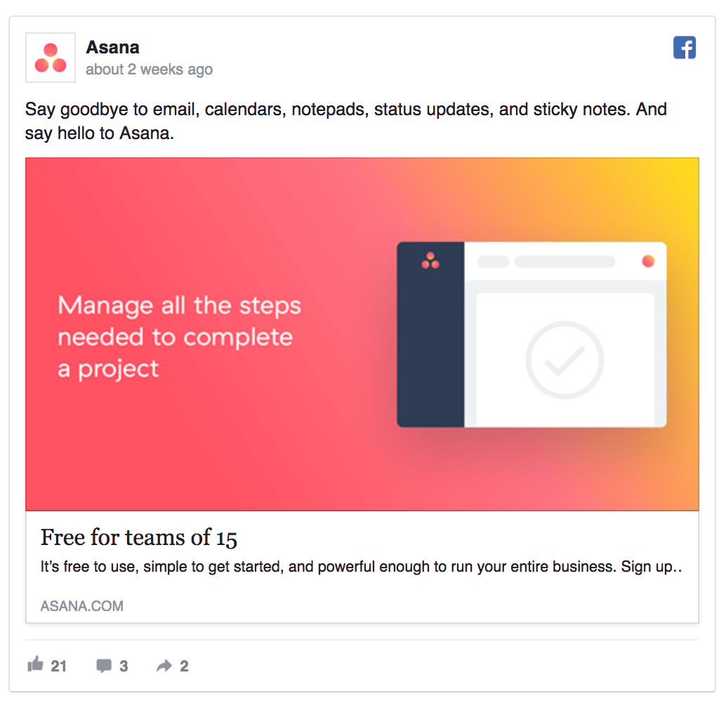 asana facebook ad