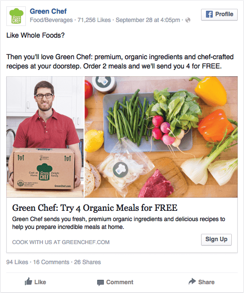 Green Chef facebook ad