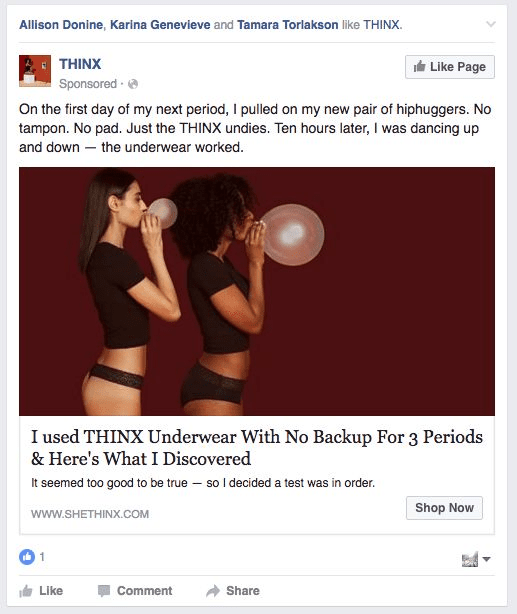 Thinx Facebook ad