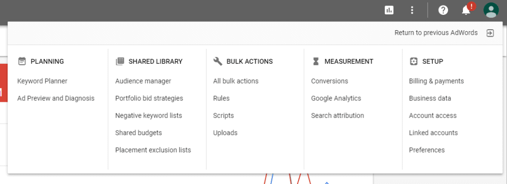 drop down menu Google AdWords latest updates