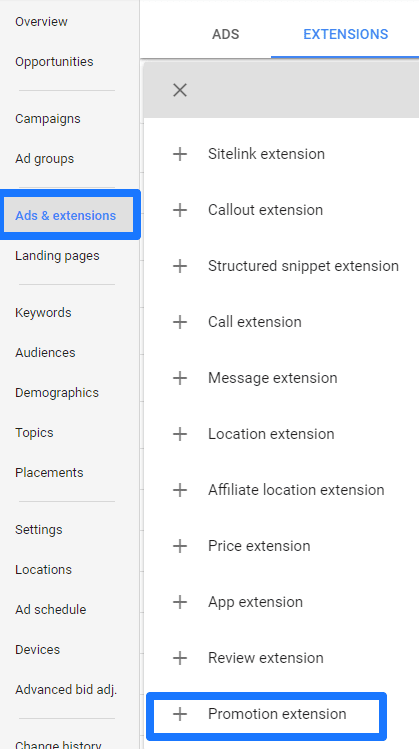 Ads and extensions