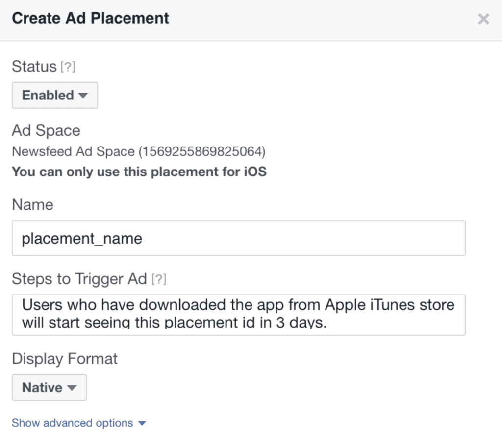 create ad placement on facebook