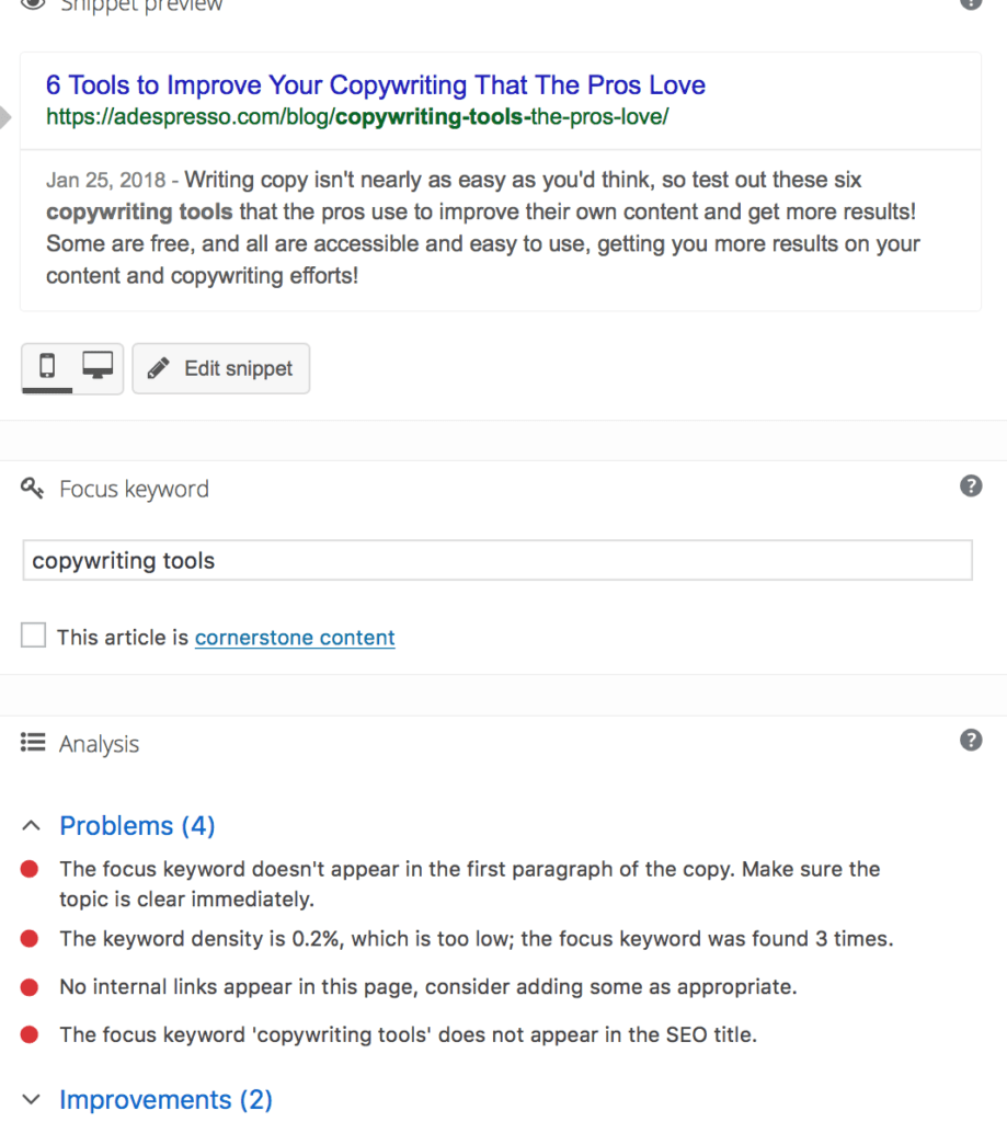 copywriting tools example - yoast seo