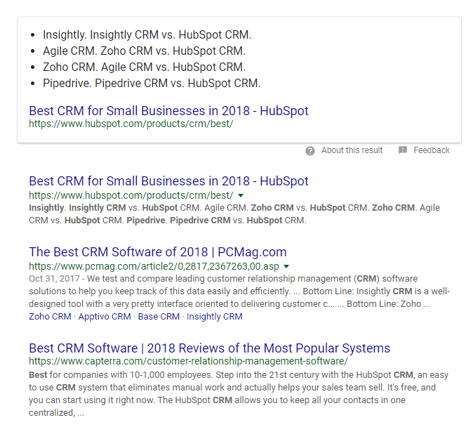 Best CRM search results screenshot