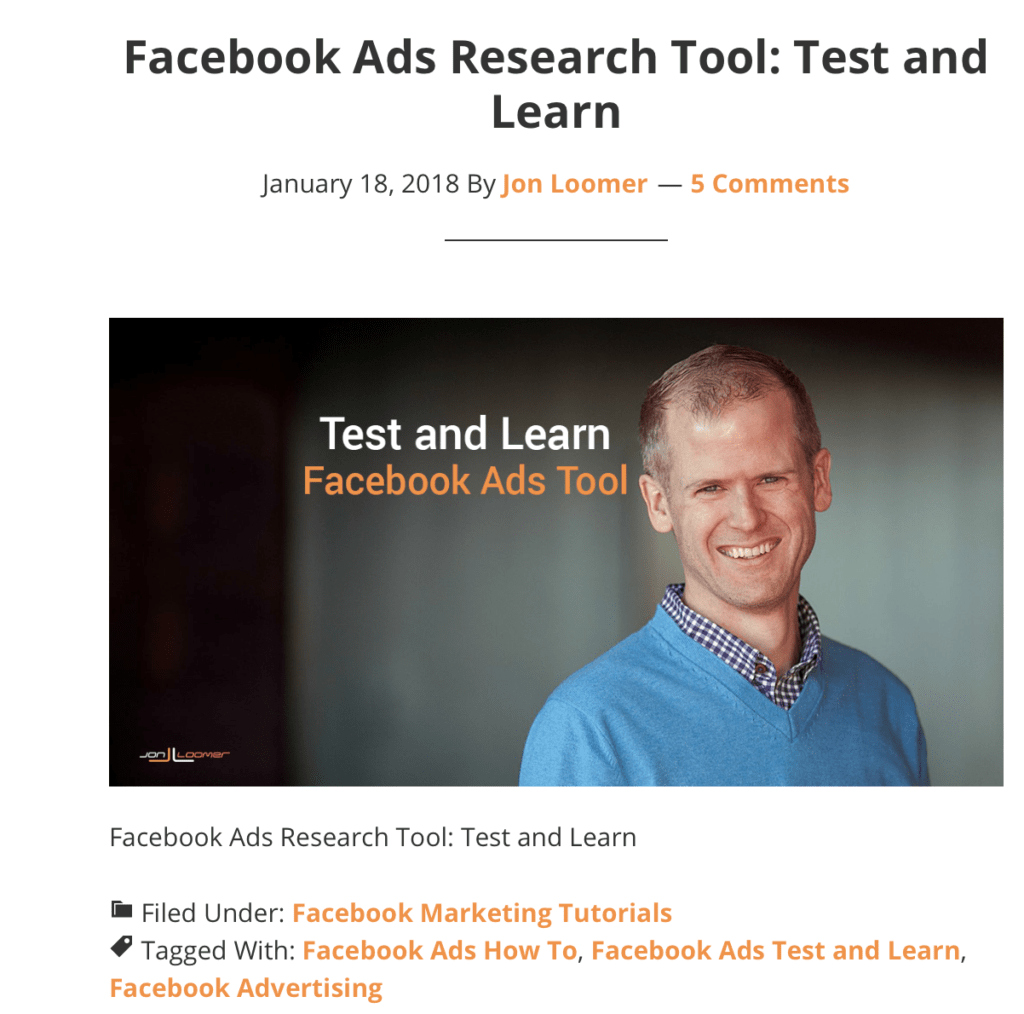 Jon Loomer facebook ads screenshot