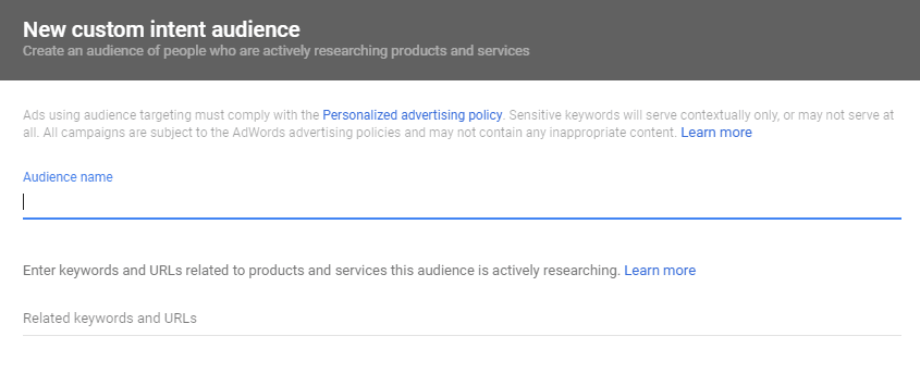 AdWords custom intent audiences