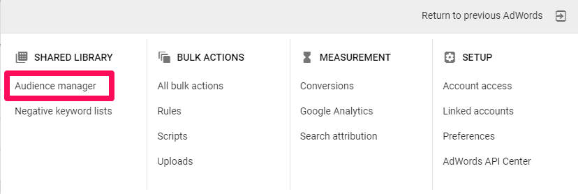 audience manager dashboard in adwords