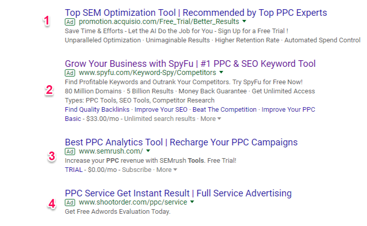 google paid search results