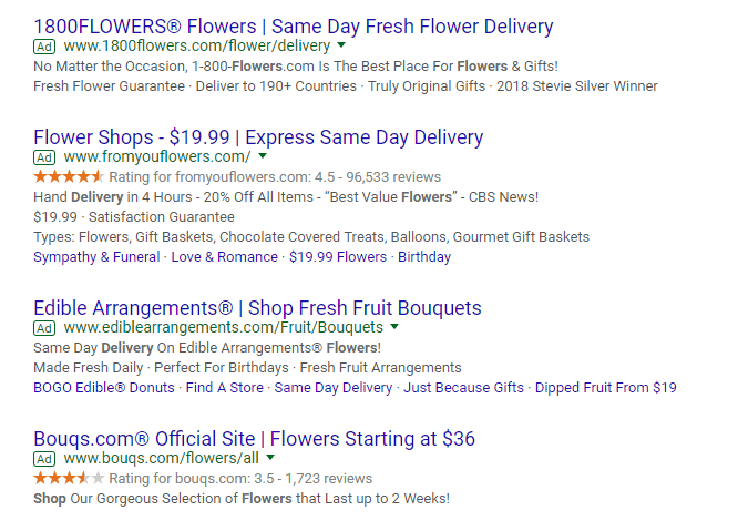 paid results for flower delivery