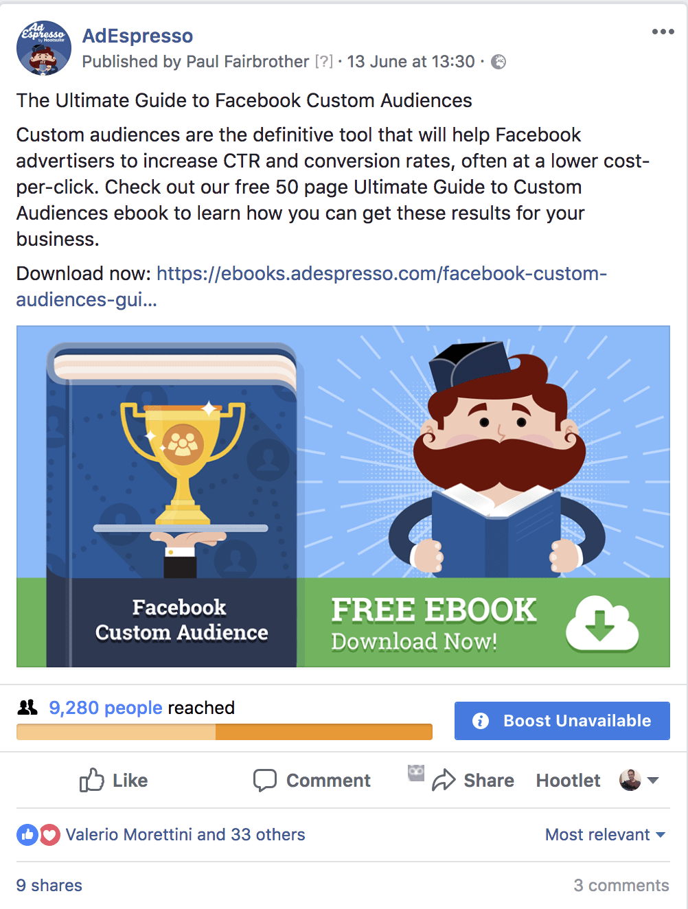 facebook ads vs boosted post experiment adespresso 1