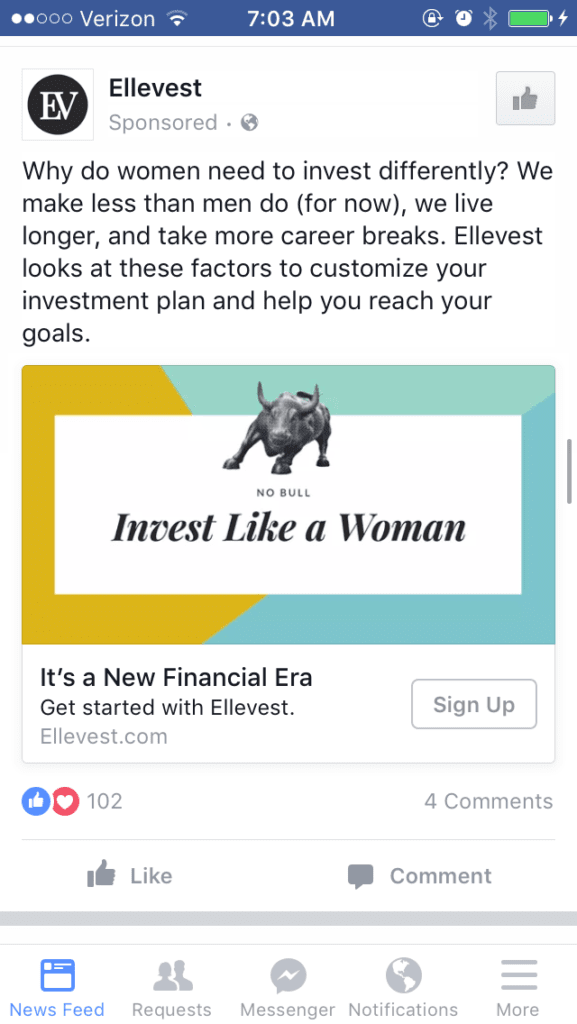 Ellevest Facebook ad