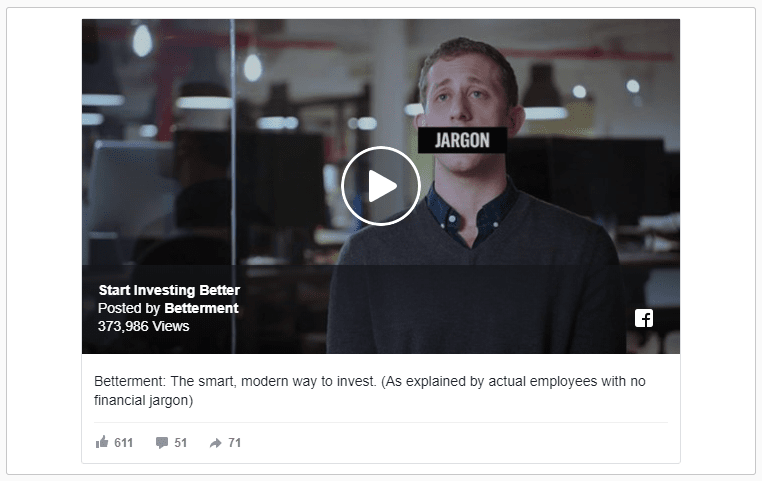 Betterment video Facebook ad