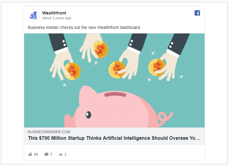 Wealthfront Facebook ad