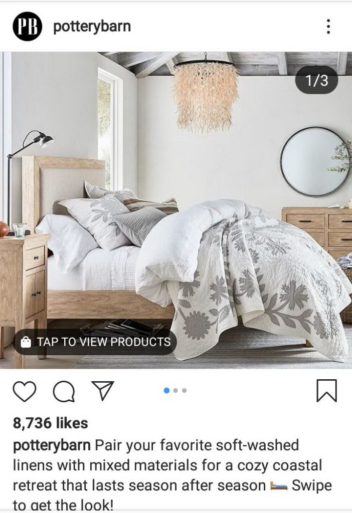 Pottery Barn shoppable tags Instagram ecommerce