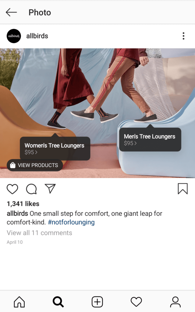 Allbirds Instagram image with shoppable tags