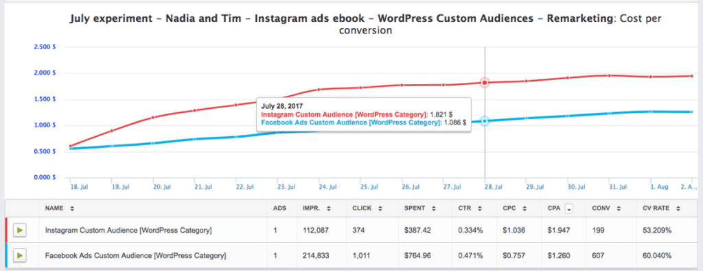 Instagram Lead Magnet Ad Campaign performance metrics.