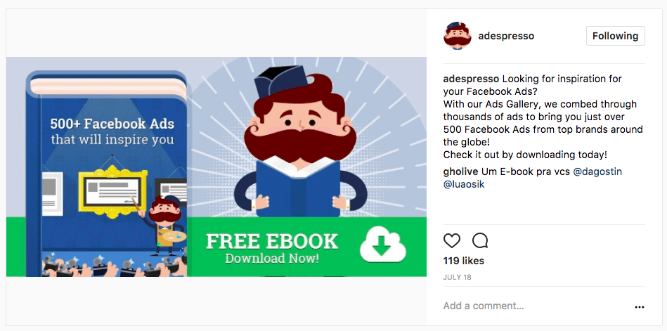 Campaign #1 - 500+ Facebook Ad Examples. Live Instagram ad example.