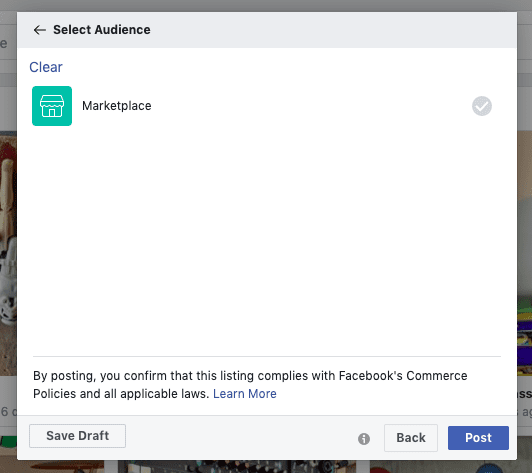 Facebook Marketplace audience selection