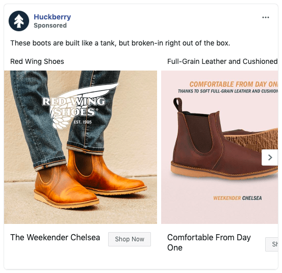 Huckberry Facebook carousel ad