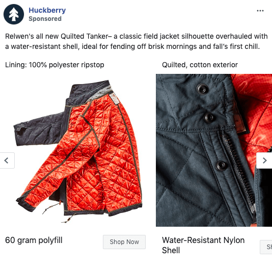 Huckberry Facebook carousel ad example 1