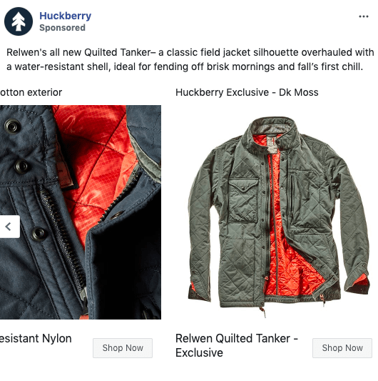 Huckberry Facebook carousel ad example 2