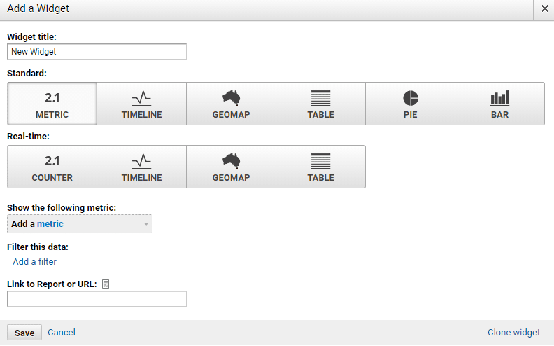 Google Analytics widget options