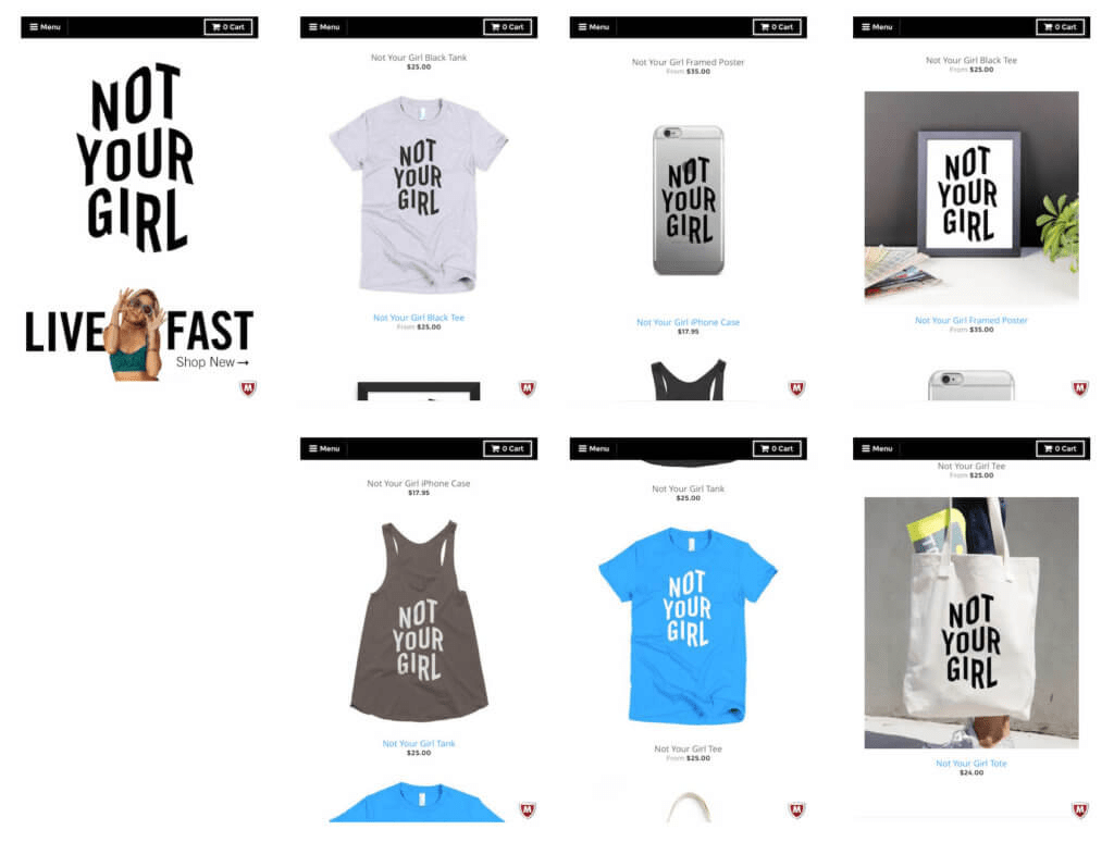 Screenshot of Not Your Girl store