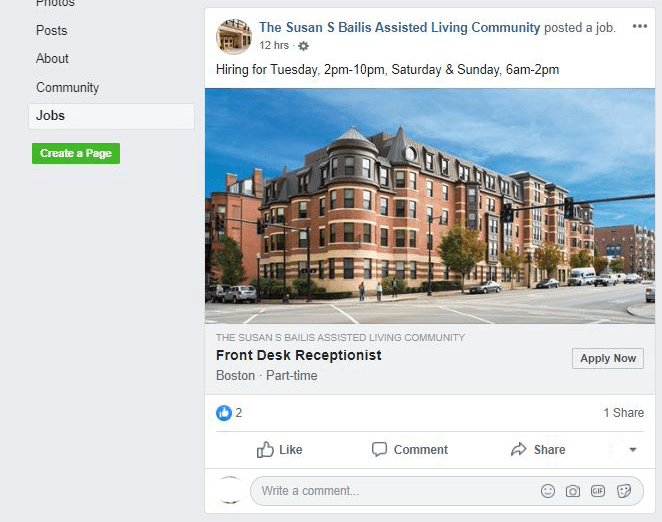 Facebook job posting e.g.