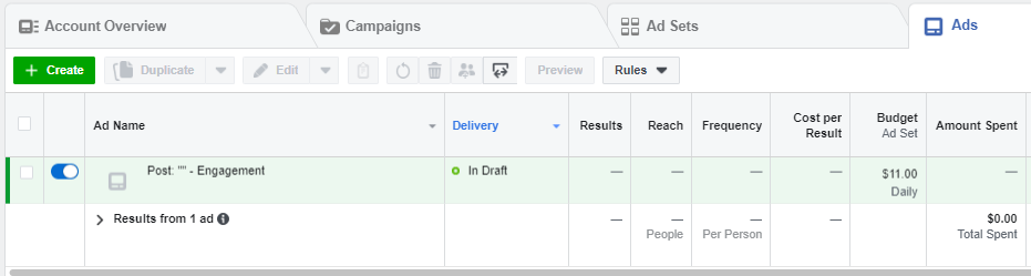 Facebook Ads Manager dashboard