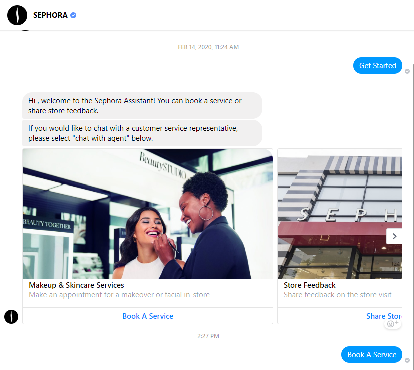 Sephora Messenger chatbot eg