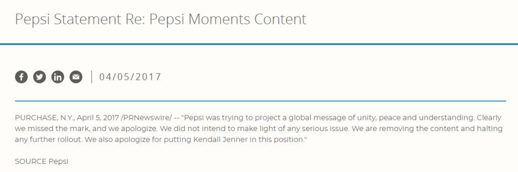 Pepsi 2017 apology