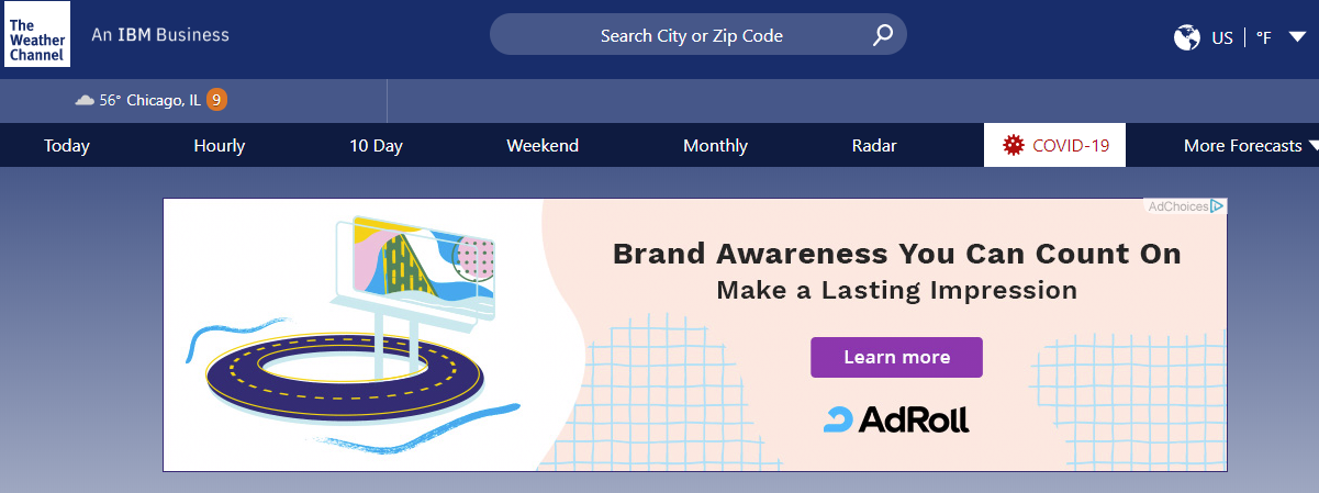 Adroll’s Banner Display Ad on The Weather Channel 