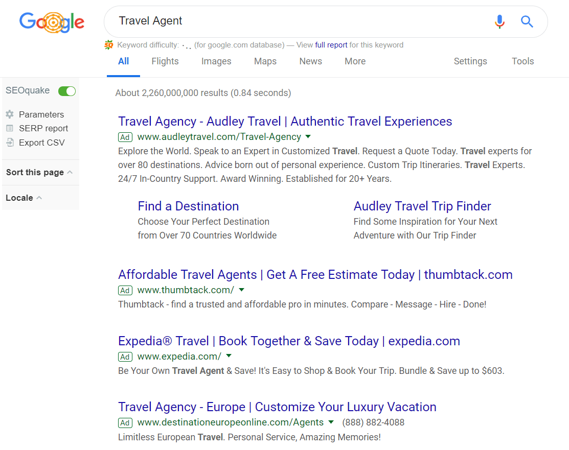 Google search ads example