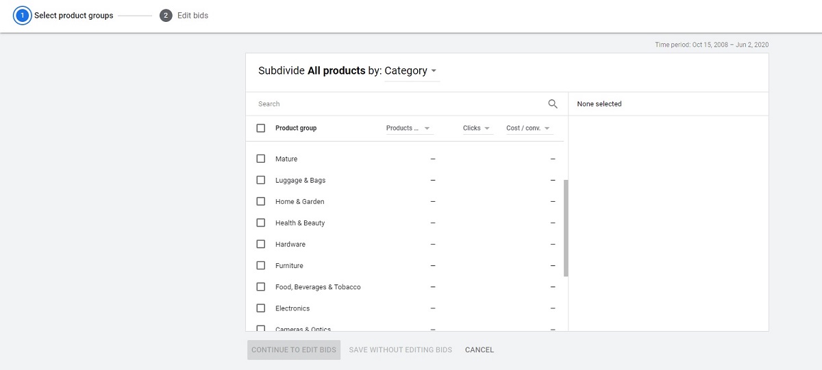 subdividing by category 