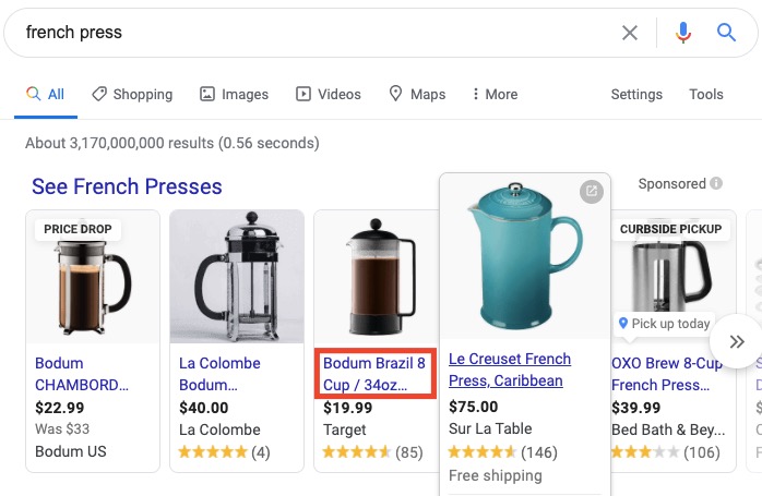 Google search results for search term "french press"