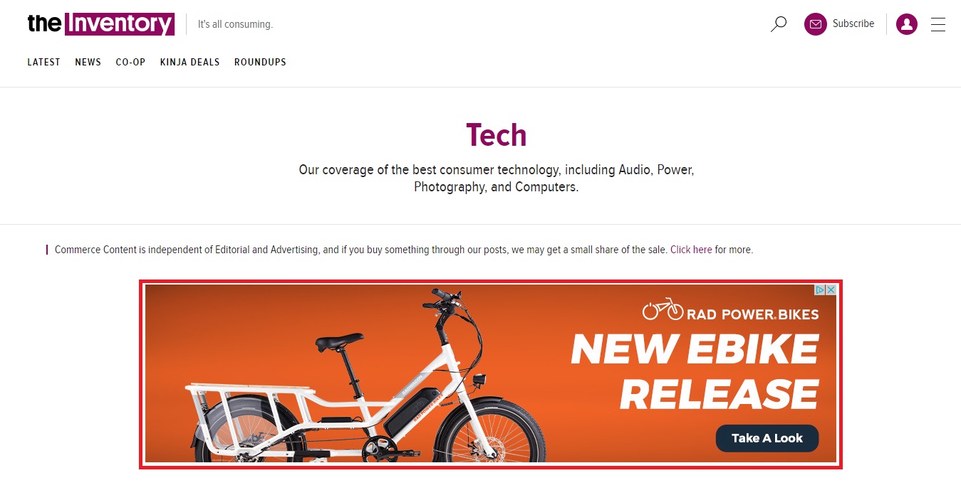 RadPower Bikes banner ad example 