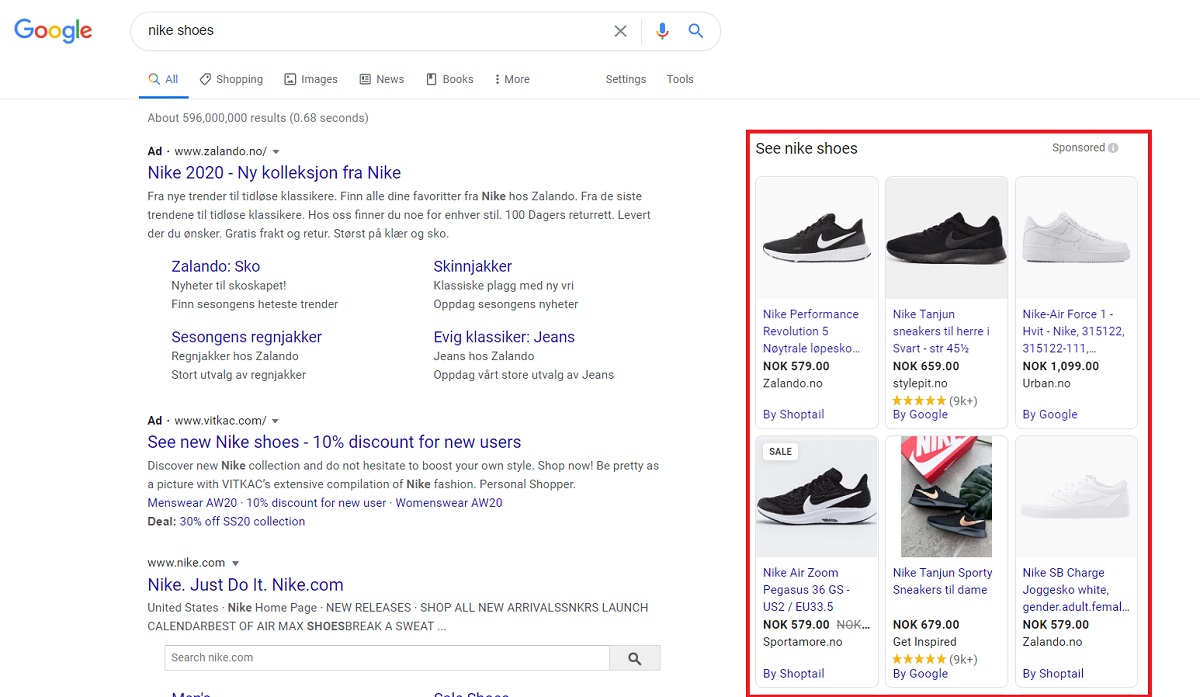 Google Shopping Ad example