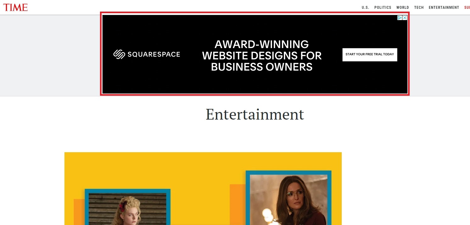 Squarespace banner ad example