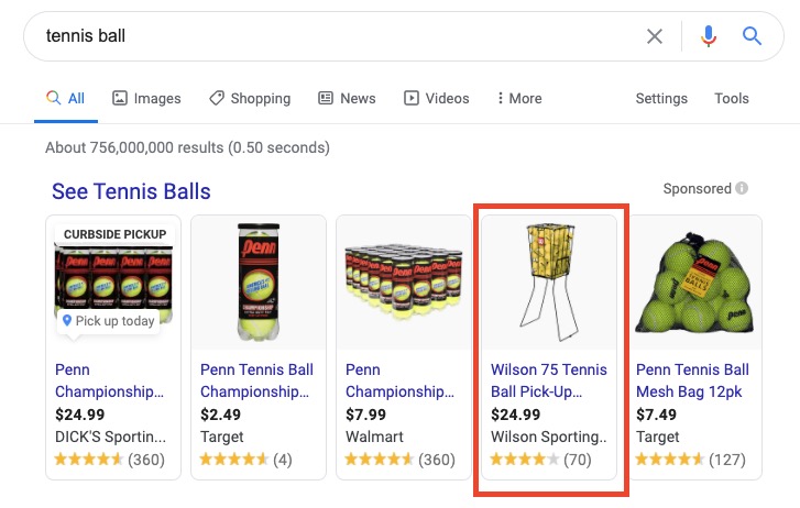 Google search results for search term "tennis ball"