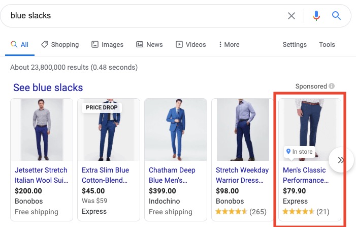 Google search results of "blue slacks"