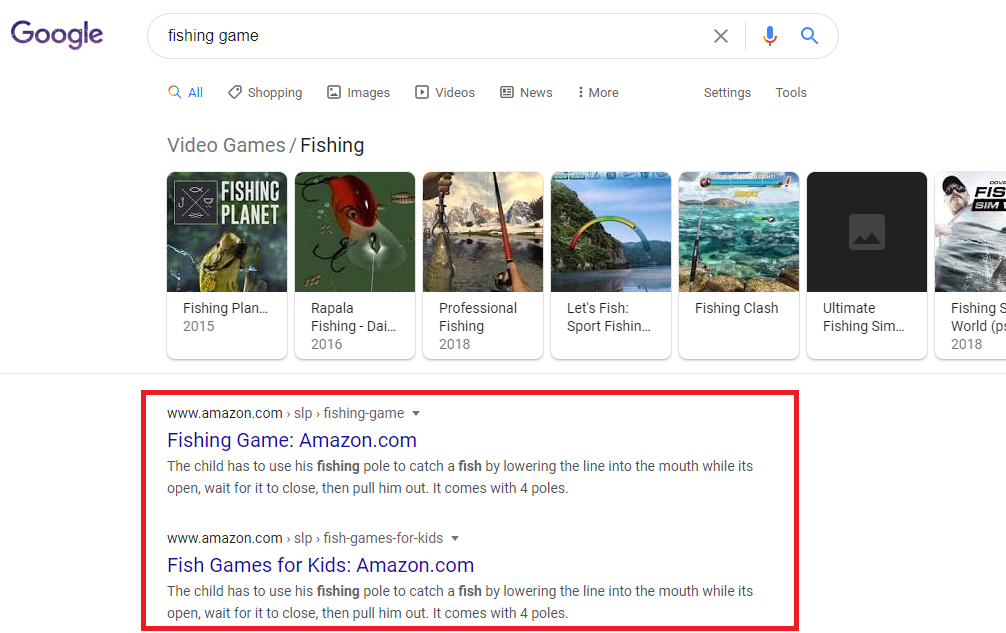 Google SERPs fishing game