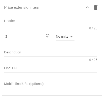 Google new price extension item