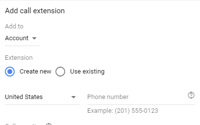 Google Ads add call extension