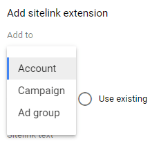 Google Ads sitelink extension level