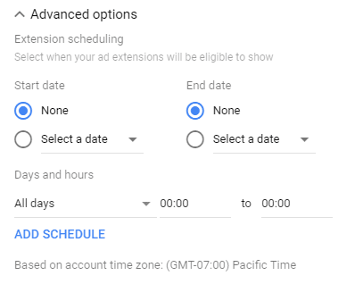 Google Ads call extension schedule